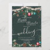 Snel kerstlicht pijnboompensneeuw bruiloft kaart (Voorkant)