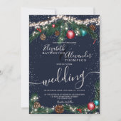 Snel kerstlicht pijnboompensneeuw bruiloft kaart (Voorkant)