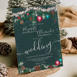 Snel kerstlicht pijnboompensneeuw bruiloft kaart