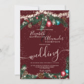 Snel kerstlicht pijnboompensneeuw bruiloft kaart (Voorkant)