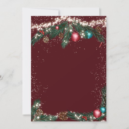 Snel kerstlicht pijnboompensneeuw bruiloft kaart (Achterkant)