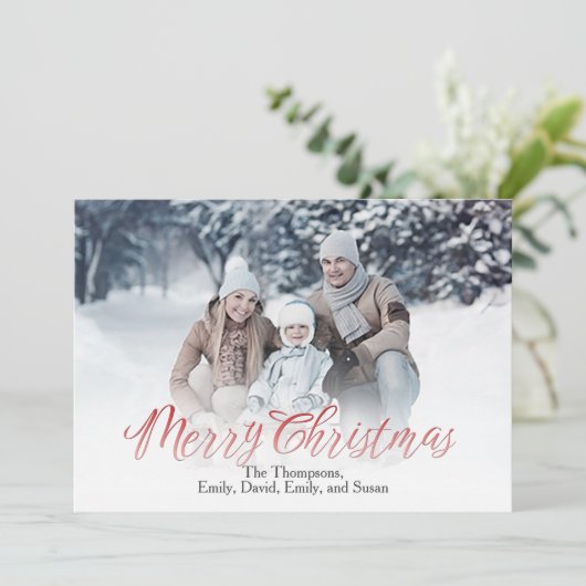 Snel kerstrood kalligrafie 1 Foto Feestdagenkaart (Staand voorkant)
