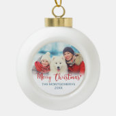 Snel kerstrood script serie Foto Dog Keramische Bal Ornament (Voorkant)