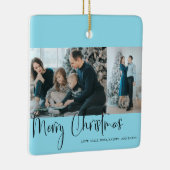 Snel kerstscript 2 Foto Collage Blue Keramisch Ornament (Rechts)