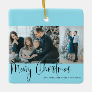 Snel kerstscript 2 Foto Collage Blue Keramisch Ornament