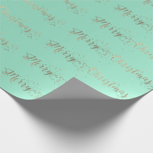 Snel kerstscript Aqua Tiffany Mint Faux Gold Cadeaupapier (Hoek)