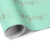 Snel kerstscript Aqua Tiffany Mint Faux Gold Cadeaupapier (Rol Hoek)