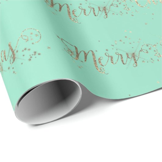 Snel kerstscript Aqua Tiffany Mint Faux Gold Cadeaupapier (Rol Hoek)