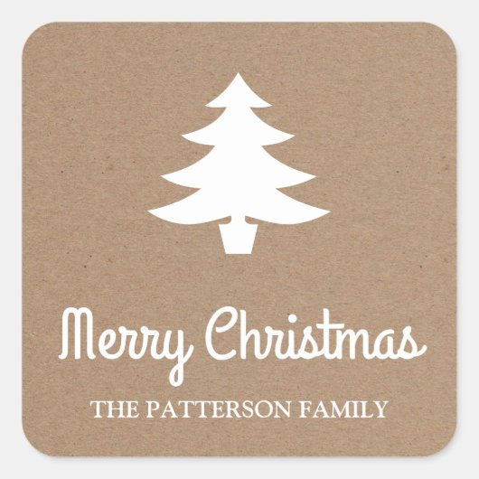 Snel kerstscript | Boom Rustic Kraft Paper Vierkante Sticker (Voorkant)