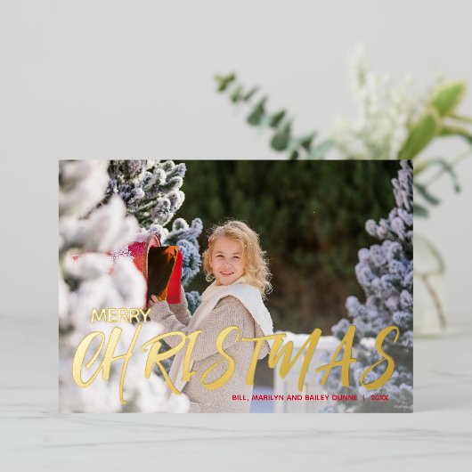 Snel kerstscript foto Gold Folie Feestdagenkaart (Staand Voorkant)