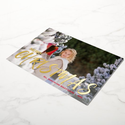 Snel kerstscript foto Gold Folie Feestdagenkaart (Gedraaid)