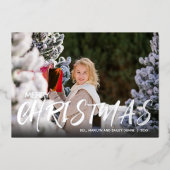 Snel kerstscript foto Silver Folie Feestdagenkaart (Voorkant)