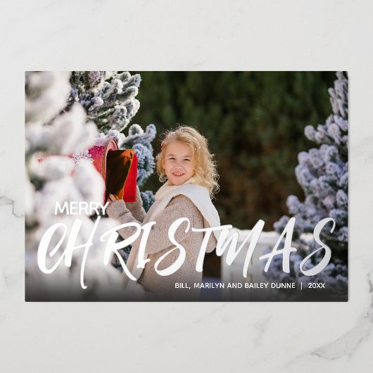 Snel kerstscript foto Silver Folie Feestdagenkaart (Voorkant)