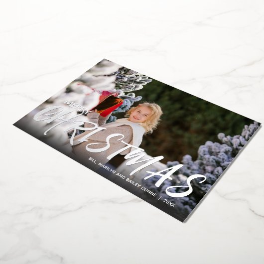 Snel kerstscript foto Silver Folie Feestdagenkaart (Gedraaid)