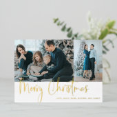 Snel kerstscript fotofeestdag Gold Modern Folie Feestdagenkaart (Staand Voorkant)