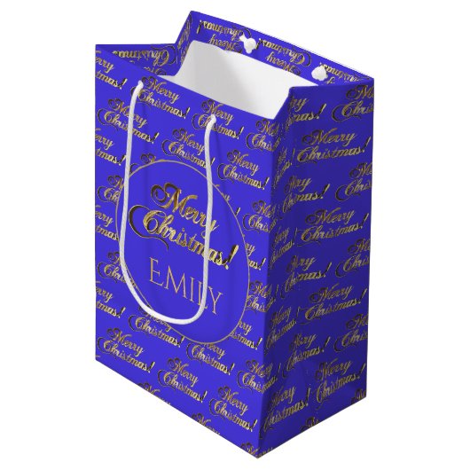 Snel kerstscript modern Paars Gold Script Medium Cadeauzakje (Voorkant Gekanteld)