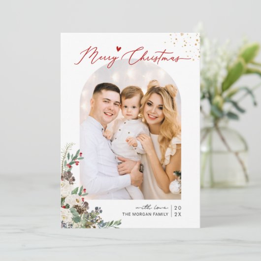 Snel kerstscript moderne Arch Shape 4 Foto Feestdagenkaart (Staand voorkant)