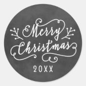 Snel kersttalig zwart-witbord ronde sticker (Voorkant)