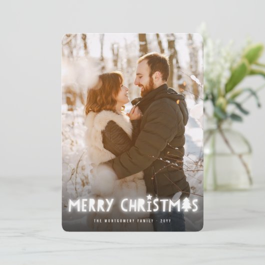 Snel kerstwit gloed Magische foto Feestdagenkaart (Staand voorkant)