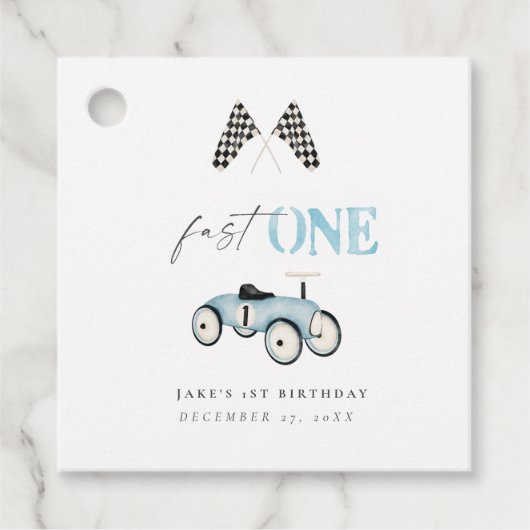 Snel ONE Retro Car Ride-On Blauw Bedankjes Labels (Voorkant)