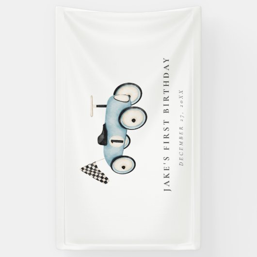 Snel ONE Retro Car Ride-On Blauw Spandoek (Verticaal)
