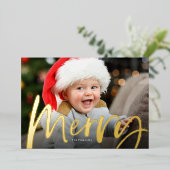 Snel penseelscript, met Kerstmis Folie Feestdagenkaart (Staand Voorkant)