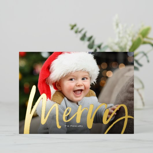 Snel penseelscript, met Kerstmis Folie Feestdagenkaart (Staand Voorkant)