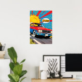 Snel rijdende auto Pop Art Poster (Thuiskantoor)