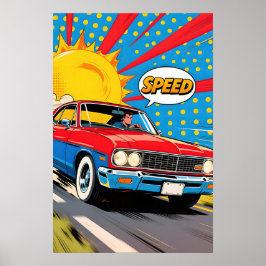 Snel rijdende auto Pop Art Poster