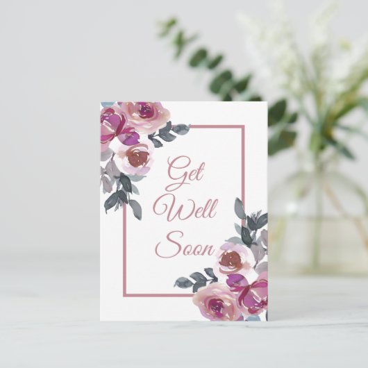 Snel roze Waterverf Floral Briefkaart (Staand voorkant)