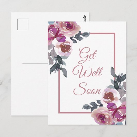 Snel roze Waterverf Floral Briefkaart (Voorkant / Achterkant)