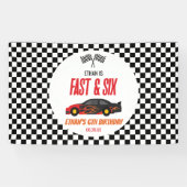 Snel & Six Rode Vlam Race Auto 6de Verjaardagsfees Spandoek (Horizontaal)