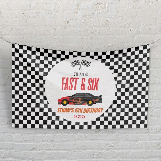Snel & Six Rode Vlam Race Auto 6de Verjaardagsfees Spandoek