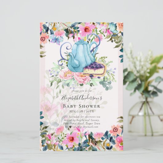 Snel tea Party Baby Shower-uitnodigingen (Staand voorkant)