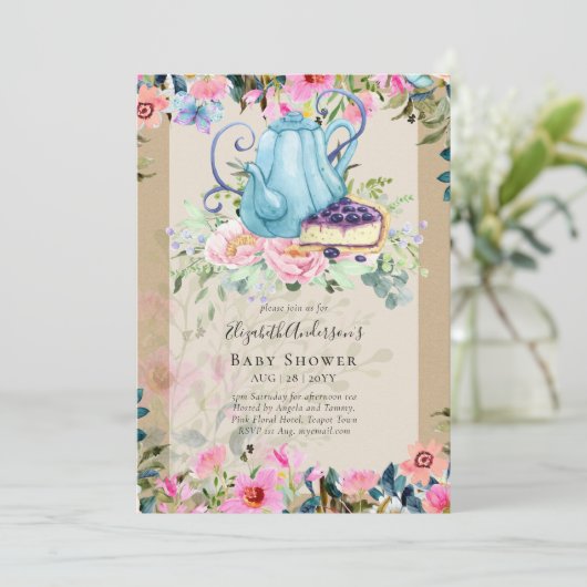 Snel tea Party Baby Shower-uitnodigingen Kaart (Staand voorkant)