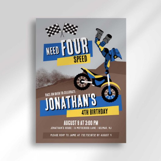 Snel Vier Snelheidsdirt Bike Verjaardagsuitnodigin Kaart
