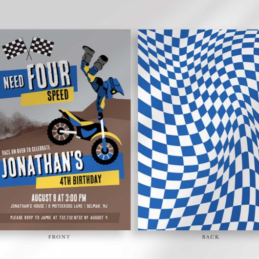 Snel Vier Snelheidsdirt Bike Verjaardagsuitnodigin Kaart