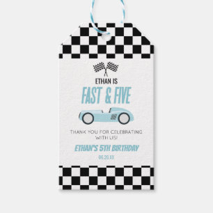 Snel & Vijf Blauwe Race Auto 5e Verjaardagsfeestje Cadeaulabel