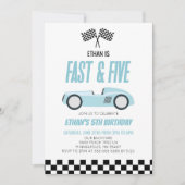Snel & Vijf Blauwe Race Auto 5e Verjaardagsfeestje Kaart (Voorkant)