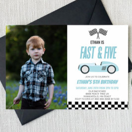 Snel & Vijf Blauwe Race Auto 5e Verjaardagsfeestje Kaart