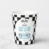 Snel & Vijf Blauwe Race Auto 5e Verjaardagsfeestje Papieren Bekers (Achterkant)