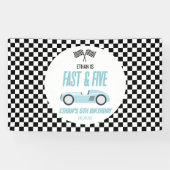 Snel & Vijf Blauwe Race Auto 5e Verjaardagsfeestje Spandoek (Horizontaal)