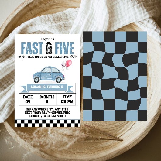Snel & Vijf Race Auto Jongen 5e Verjaardagsfeestje Kaart