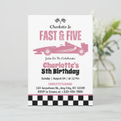 Snel & Vijf Race Auto Meisje 5e Verjaardagsfeestje Kaart (Staand voorkant)