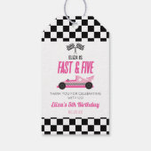 Snel & Vijf Roze Race Auto 5e Verjaardagsfeestje Cadeaulabel (Achterkant)