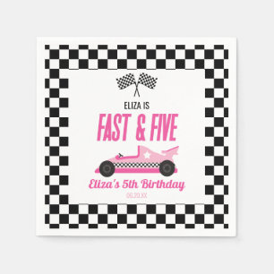 Snel & Vijf Roze Race Auto 5e Verjaardagsfeestje Servet