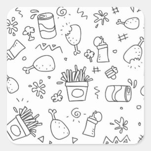 Snel voedsel voor zwart en wit vierkante sticker