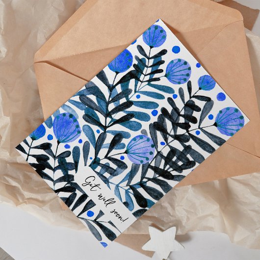 Snel Whimsical blue bloemen en folia Kaart