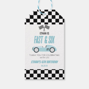 Snel & Zes Blauwe Race Auto 6e Verjaardagsfeestje Cadeaulabel