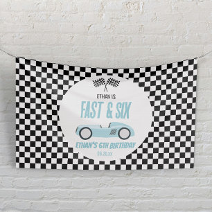 Snel & Zes Blauwe Race Auto 6e Verjaardagsfeestje Spandoek